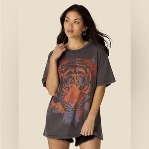 Wrangler/Free People collab oversized tiger print t-shirt in grey
